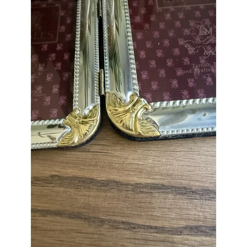 Vintage Trifold Frame ELYSEES Ornate Silver and Gold Standing Picture Frame